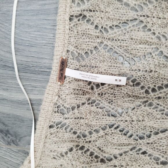 Free People Sweater Medium Delicate Pointelle Knit Wool Alpaca Feminine V Neck - Picture 3 of 8